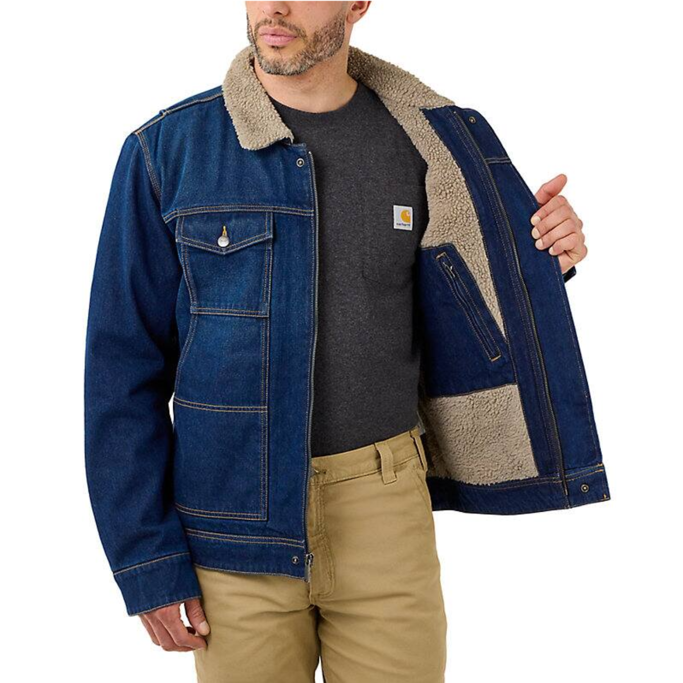 Casaco de homem Carhartt Relaxed Fit Denim Sherpa-Lined em ganga azul