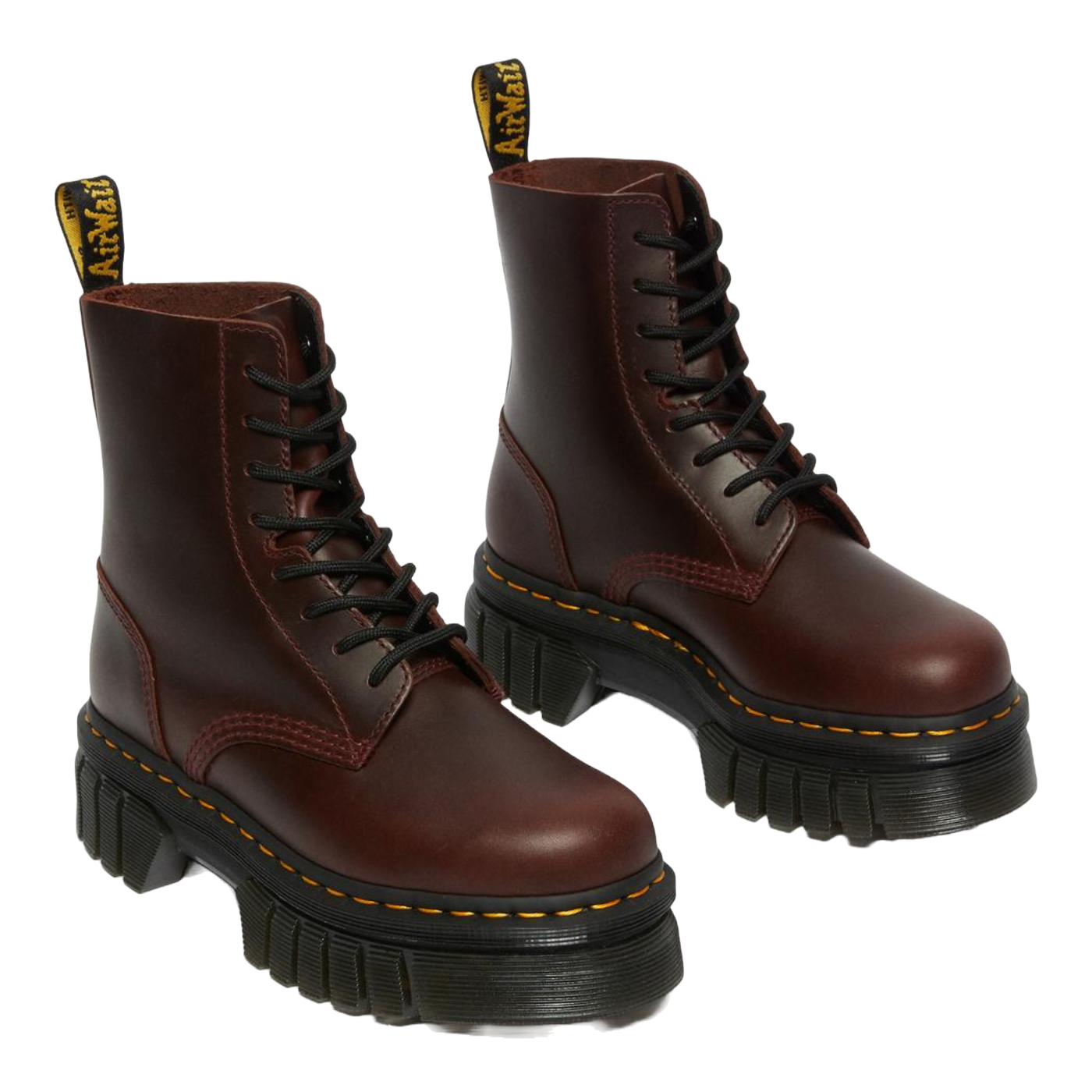 Bota de Mulher Dr. Martens Audrick Charro Brando com Plataforma em Vermelho