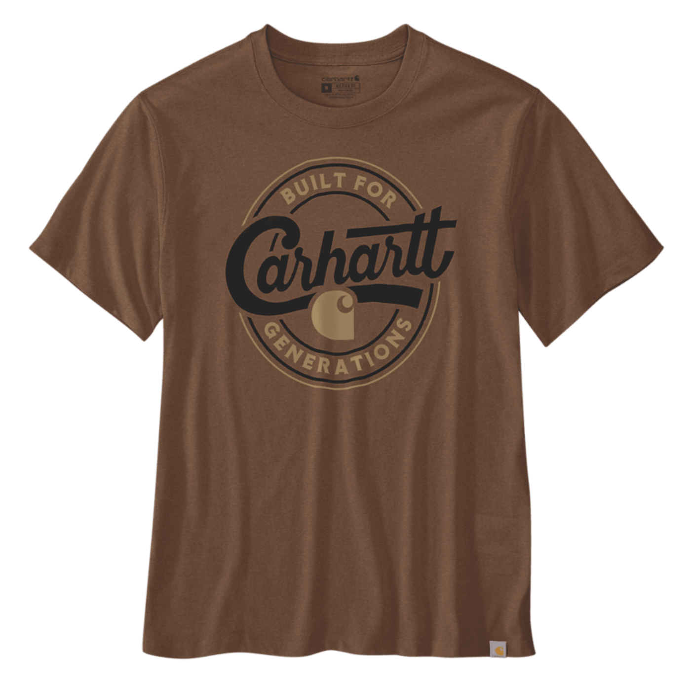 T-Shirt com manga curta de homem Carhartt Relaxed Fit Lightweight Script Graphic em Castanho. Foto da parte da frente.