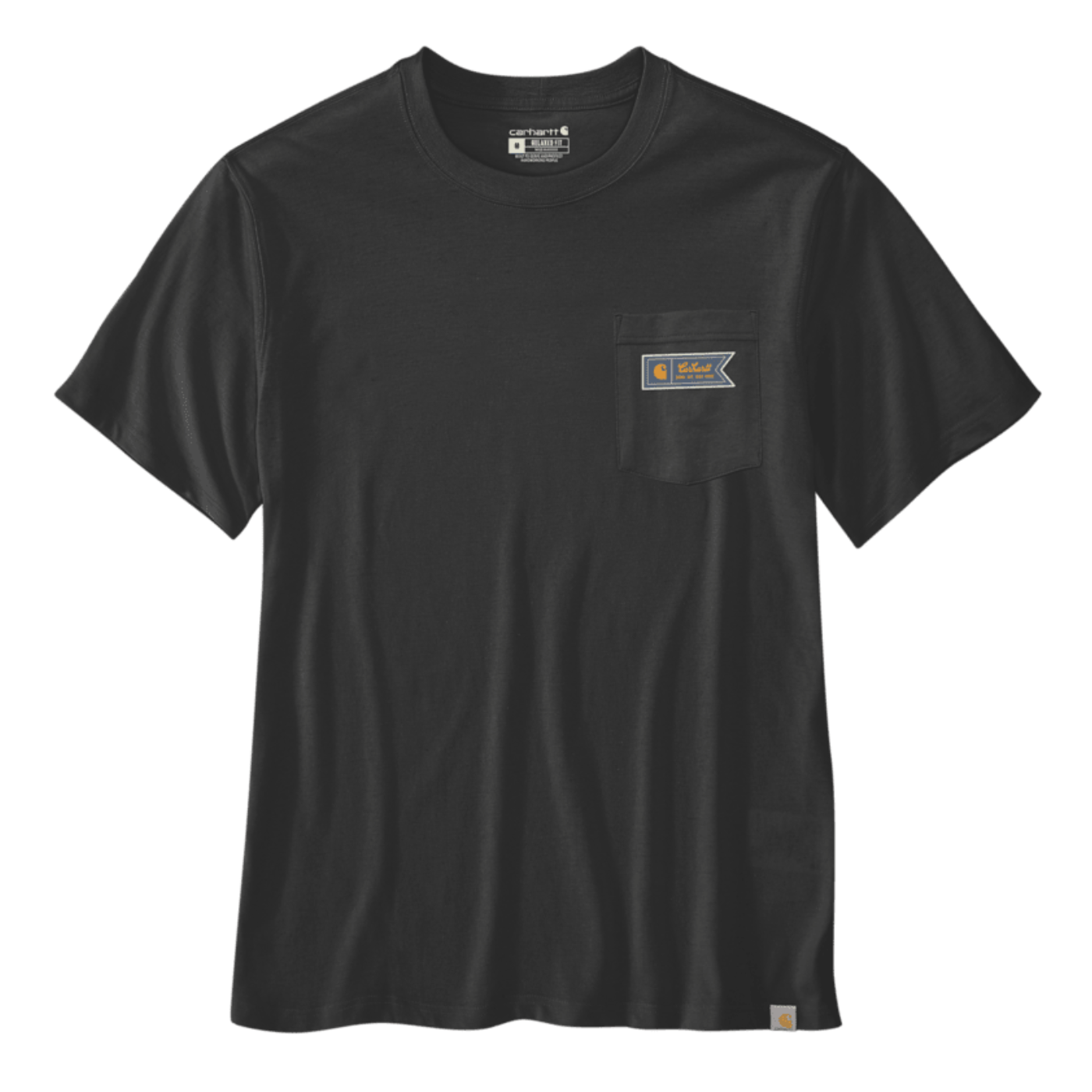 T-Shirt de manga curta para homem Carhartt Relaxed Fit Lightweight Pocket Script Graphic em Preto. Foto da parte da frente.