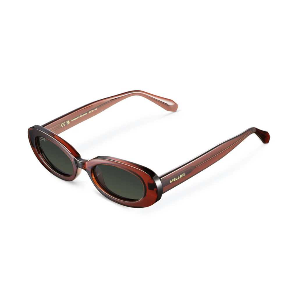 Óculos de sol unissexo Meller Lua em Maroon Olive. Vista da frente e lateral a 3/4.